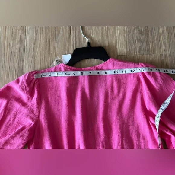 Good Luck Gem Dress Mini Pink Linen Button Flutter Sleeve Womens S Boho NWT - Picture 9 of 11